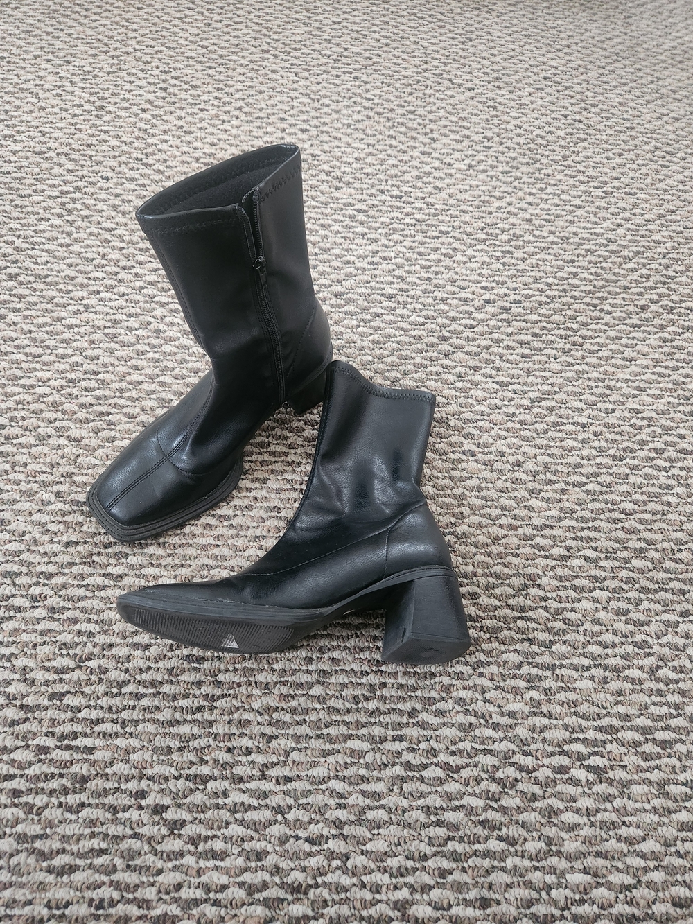 Womens Vintage Black Mid-Calf Block Heel Boots 90s Y2k Whimsigoth Minimalist 8
